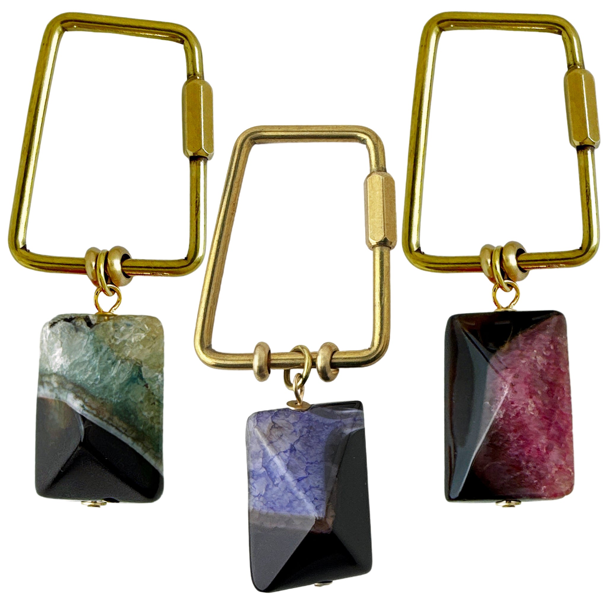 Fire Agate Keyring – Rock & Key | Trapezoid Carabiner – A handcrafted key ring by Alysian.