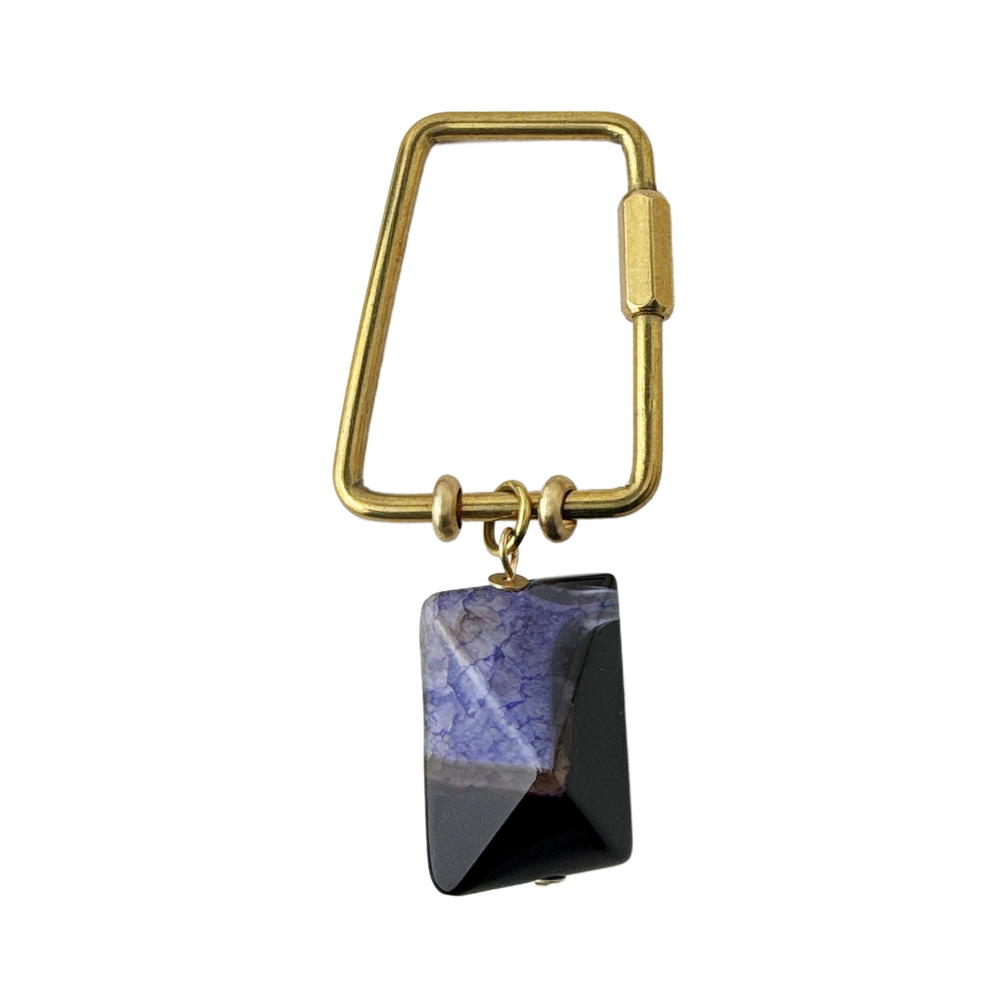 Fire Agate Keyring – Rock & Key | Trapezoid Carabiner Purple – A handcrafted key ring by Alysian.