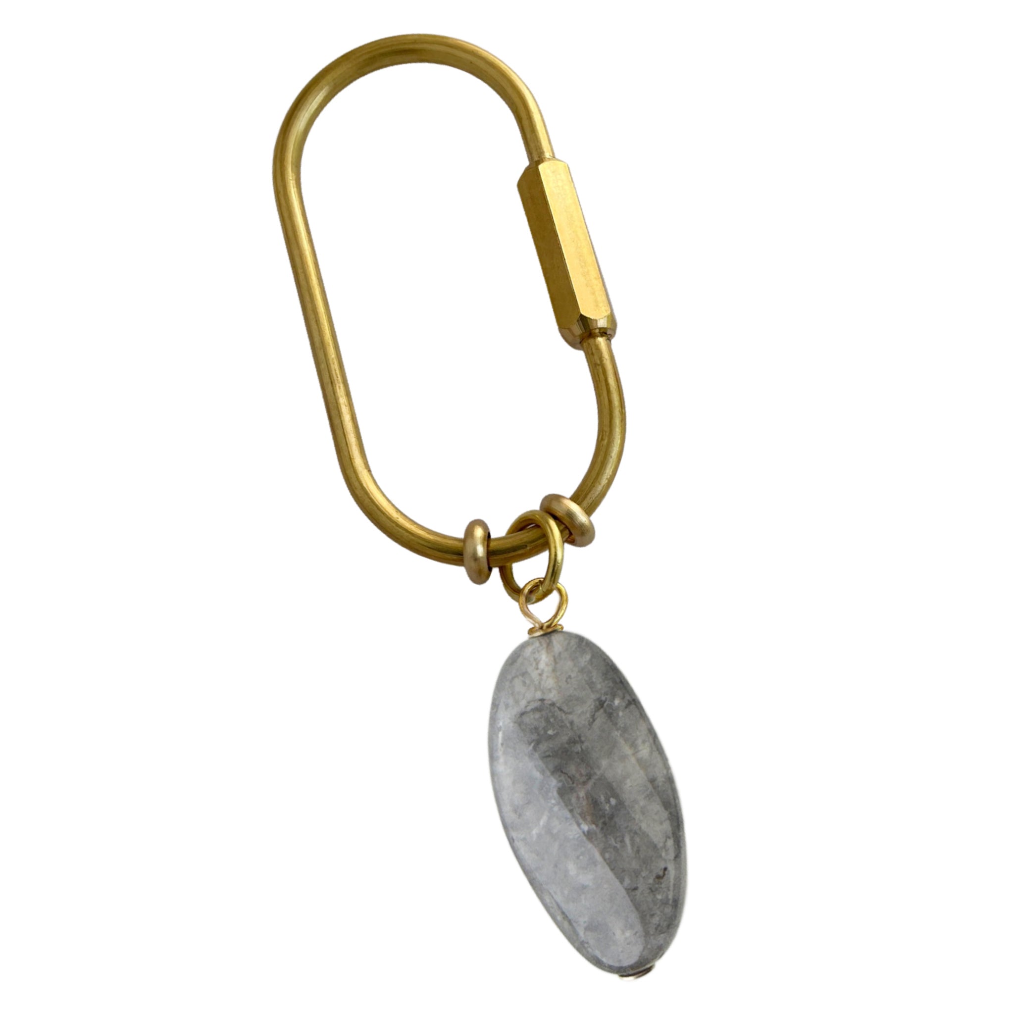 Gemstone Keyring | Rock & Key – Oval Carabiner Gray (cloud quartz stone) – A handcrafted key ring by Alysian.