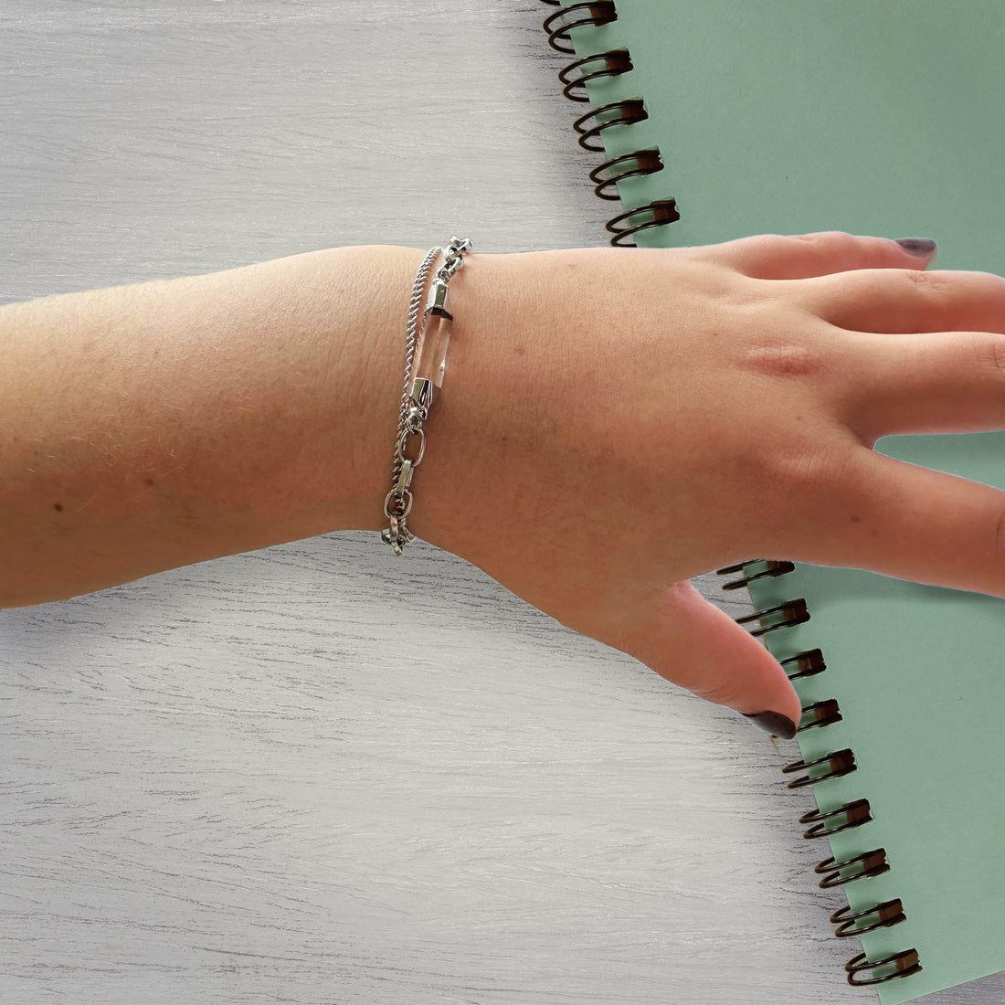Aella Clear Quartz Bracelet – Silver Tone – A handcrafted bracelet by Alysian.