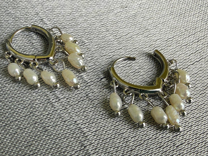 Calitha Vintage Pearl Fringe Huggie Earring