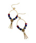 Pair brass hoop earrings with blue sodalite gemstones and ruby jade and gold-plated hematite accents and brass metal fringe – A handcrafted beaded hoop earring by Alysian.