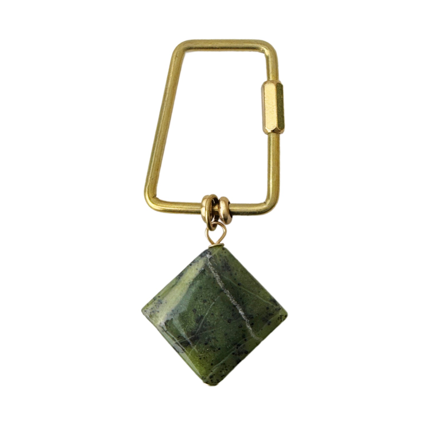 Gemstone Keyring | Rock &amp; Key – Trapezoid Carabiner Green (Canadian jade) – A handcrafted key ring by Alysian.