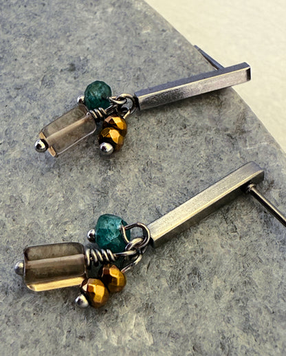 Iona Earring – Silver Tone / Smoky Quartz Mix – A handcrafted earrings by Alysian.