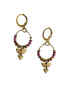 Pair of Islene ruby mini hoop earrings with gold-plated hematite and brass details - handcrafted by Alysian.