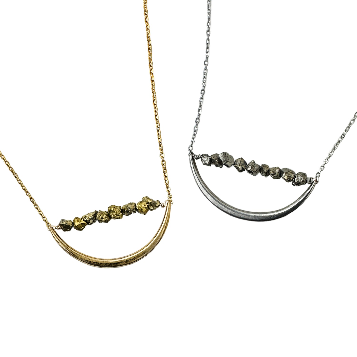 Selene Crescent Metallic Stone Necklace – A handcrafted necklace by Alysian.