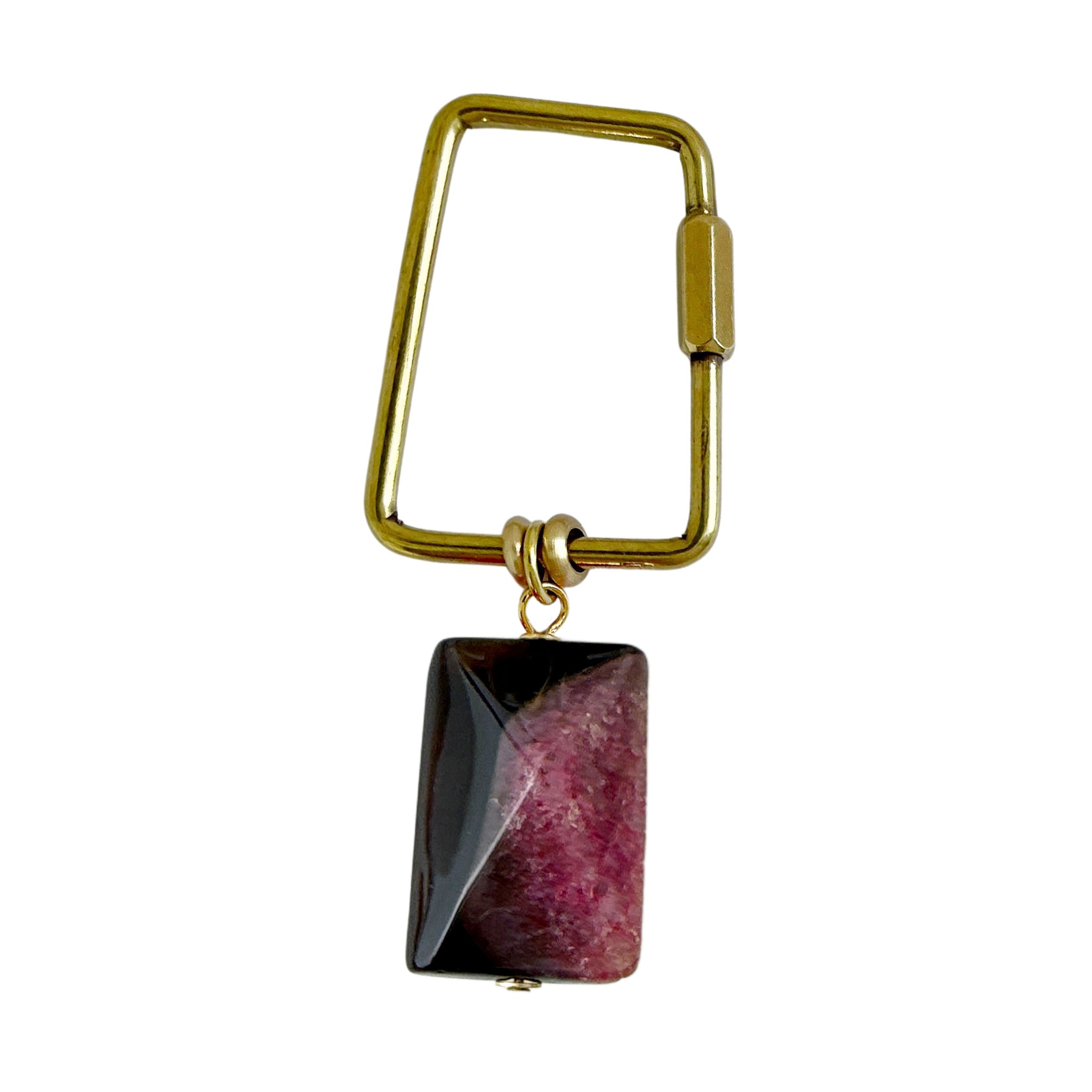 Fire Agate Keyring – Rock &amp; Key | Trapezoid Carabiner Pink – A handcrafted key ring by Alysian.