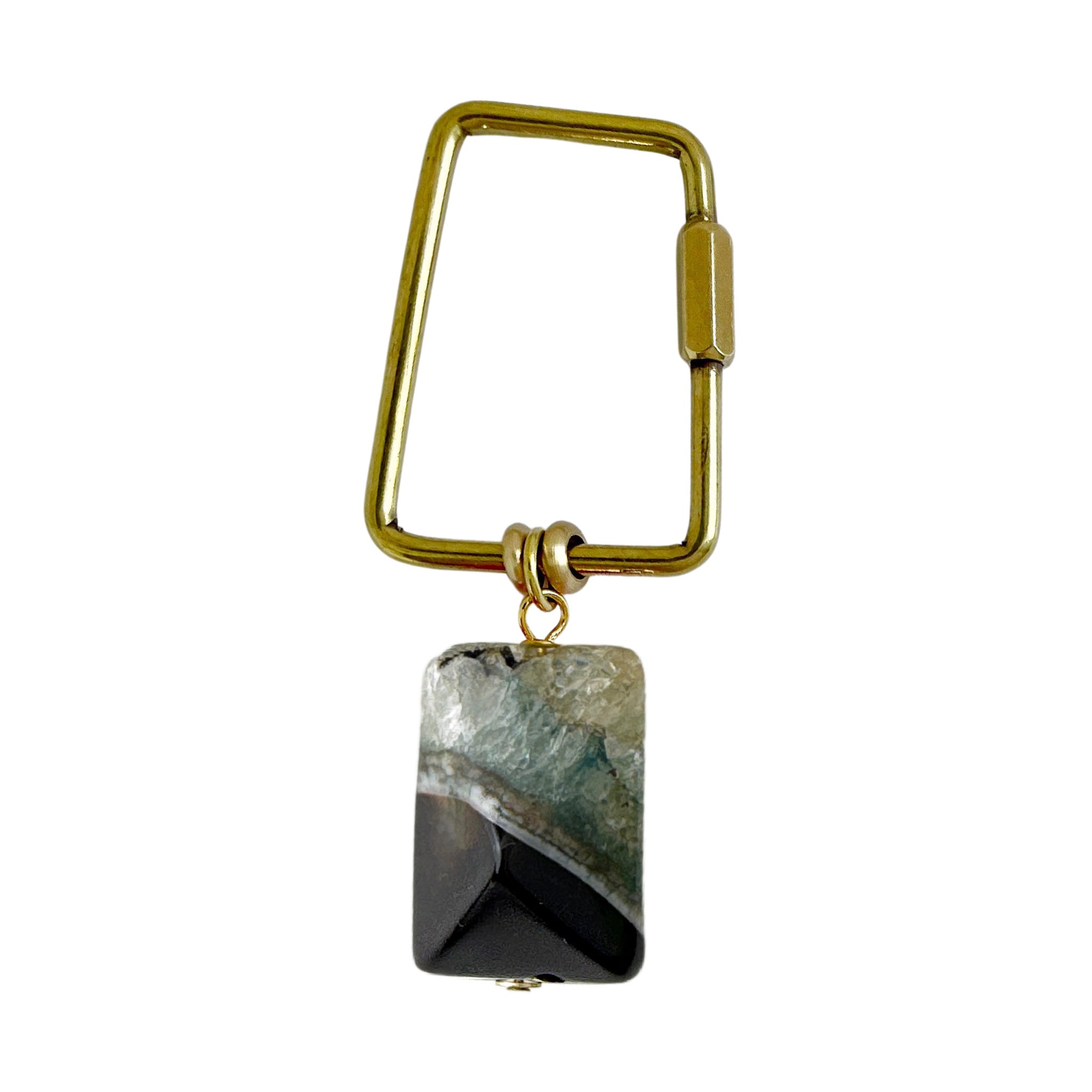 Fire Agate Keyring – Rock &amp; Key | Trapezoid Carabiner Green – A handcrafted key ring by Alysian.