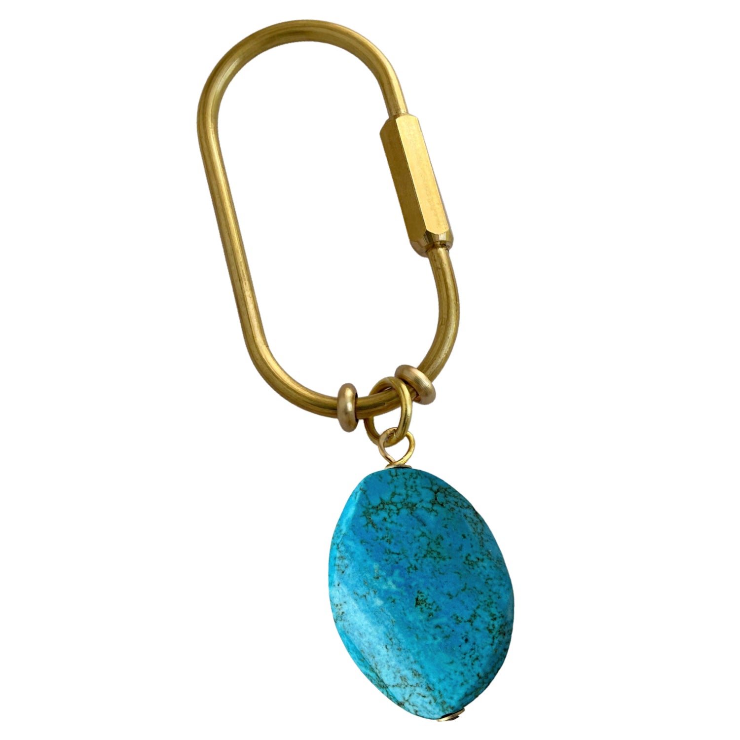 Gemstone Keyring | Rock &amp; Key – Oval Carabiner Blue (turquoise stone) – A handcrafted key ring by Alysian.