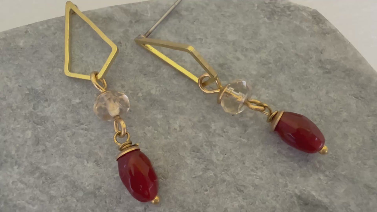 Anala citrine and vintage beaded geometric earrings, handcrafted by Alysian.