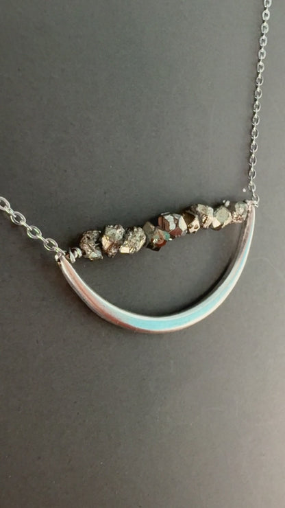 Selene Crescent Metallic Stone Necklace